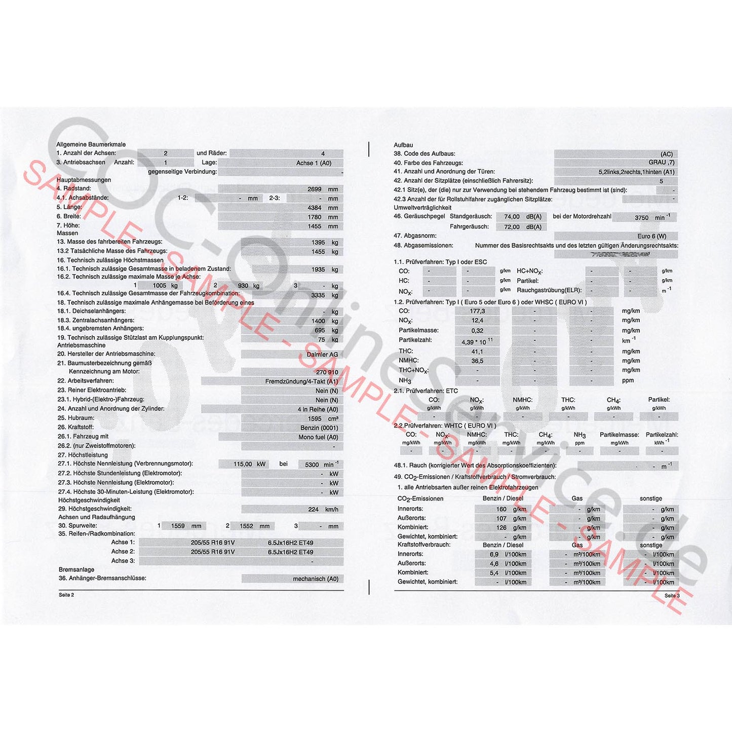 Carte COC per Mercedes-Benz (Certificato di Conformità)