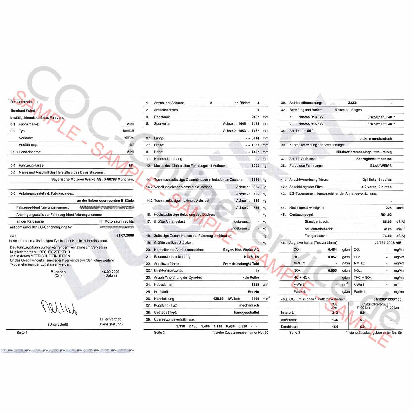 COC Documents for MINI (Certificate of Conformity)