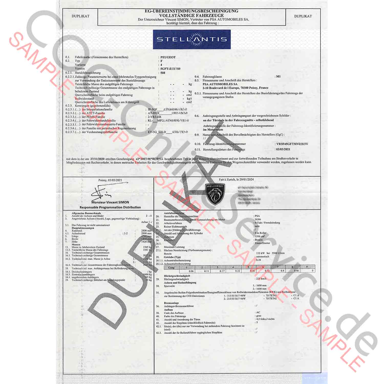 COC Document For Peugeot (Certificate Of Conformity) €199.00 – COC ...